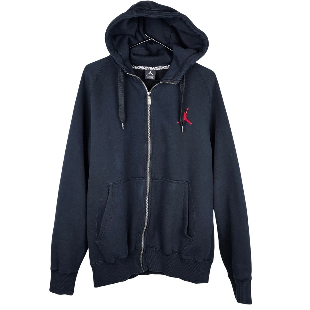 Air Jordan Zip Up Hoodie Black Red Jumpman Logo Fleece Lined Mens M